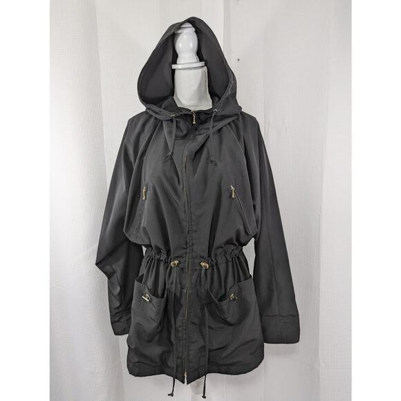 JONES NEW YORK! ADORABLY CHIC BLACK MICROFIBER UTILITY STYLE JACKET, COAT! SZ L - Picture 6 of 11